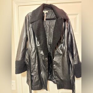 Windsor Black Leather Coat with Shearling Trim